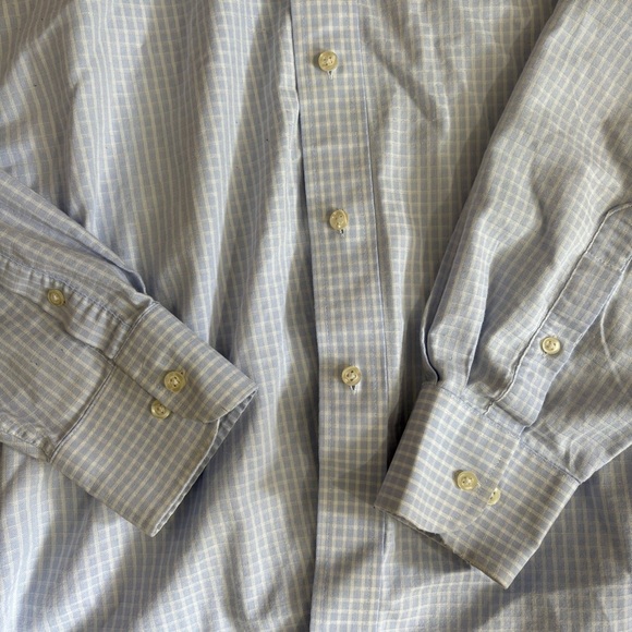 Chaps Mens 17 Button-Down Shirt Blue White Checkered Stretch Wrinkle Free Preppy - Picture 6 of 9